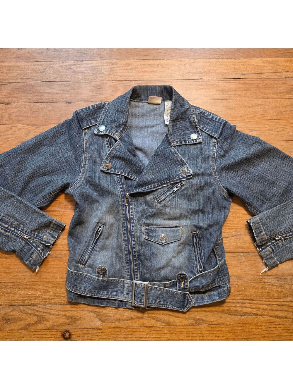 No Boundaries Juniors' Stretch Denim Moto Jacket Size S